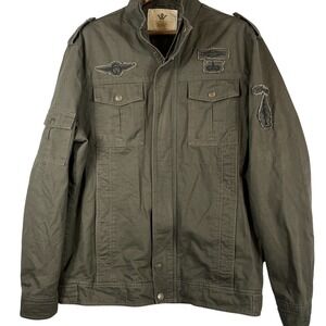 Wenven Mens XL Dark Gray Heavy Work Coat Patch Detail Military Utility Jacket